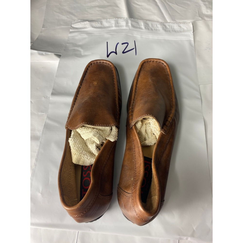 Rossi Men's Brown‎ Leather Slip-On Loafers Square Toe Dress Shoes
